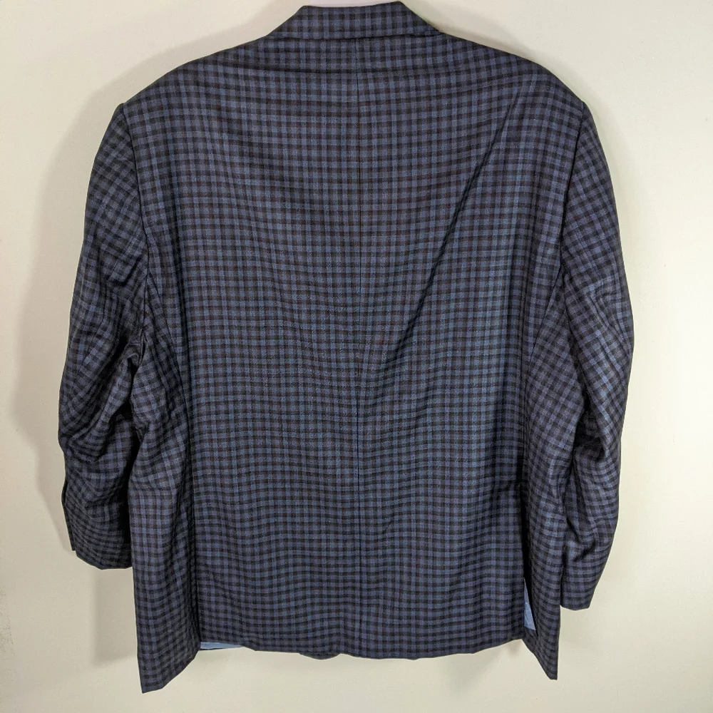 Mens Blue Plaid Blazer 51 Virgin Wool J Hilburn New with Tags - Picture 2 of 13